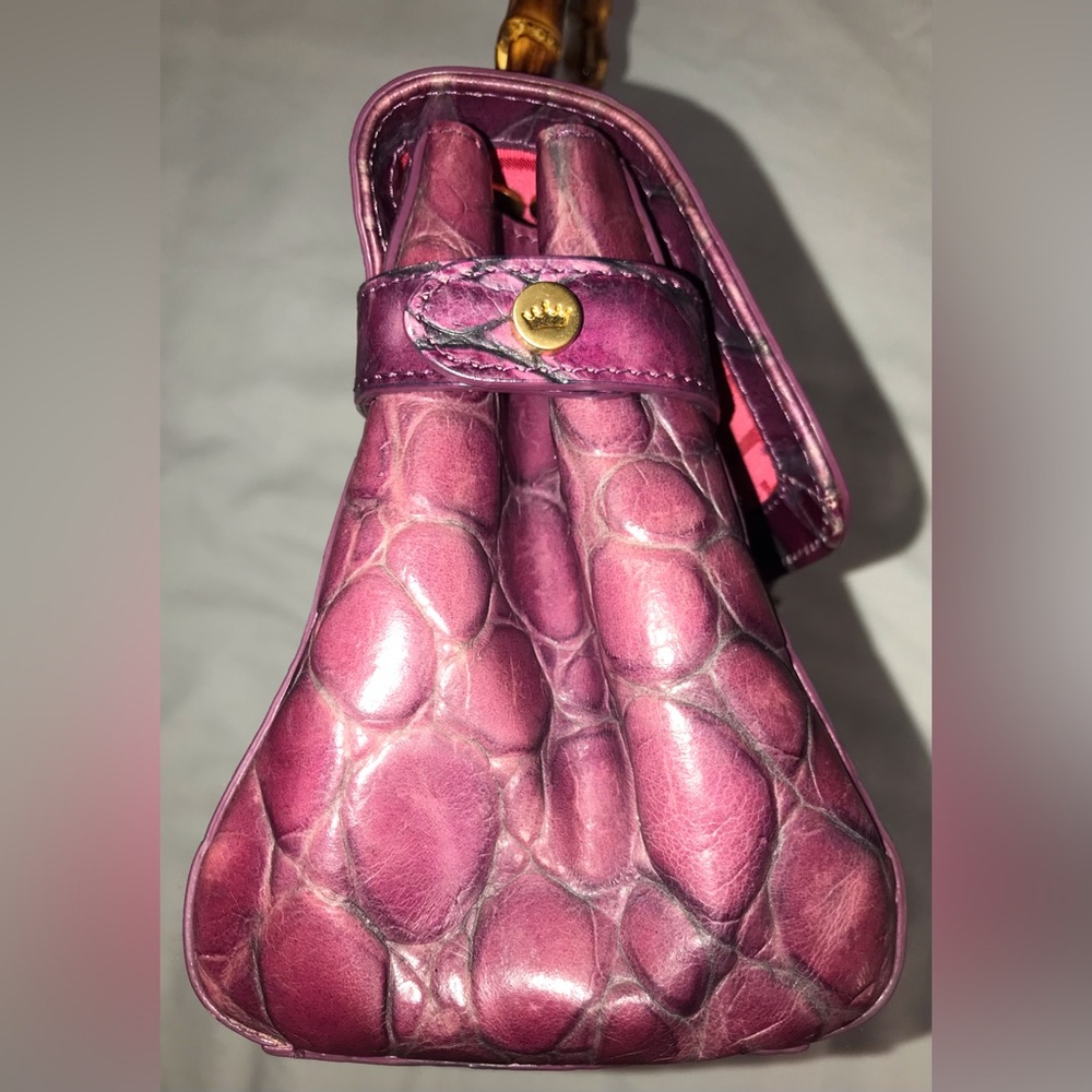Elaine Turner Rare purple Croc turn lock wooden handle red lining - Picture 10 of 16